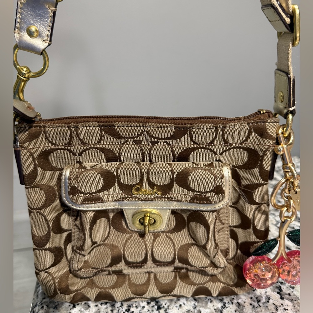 Coach Signature Brown and Tan Mini Bag